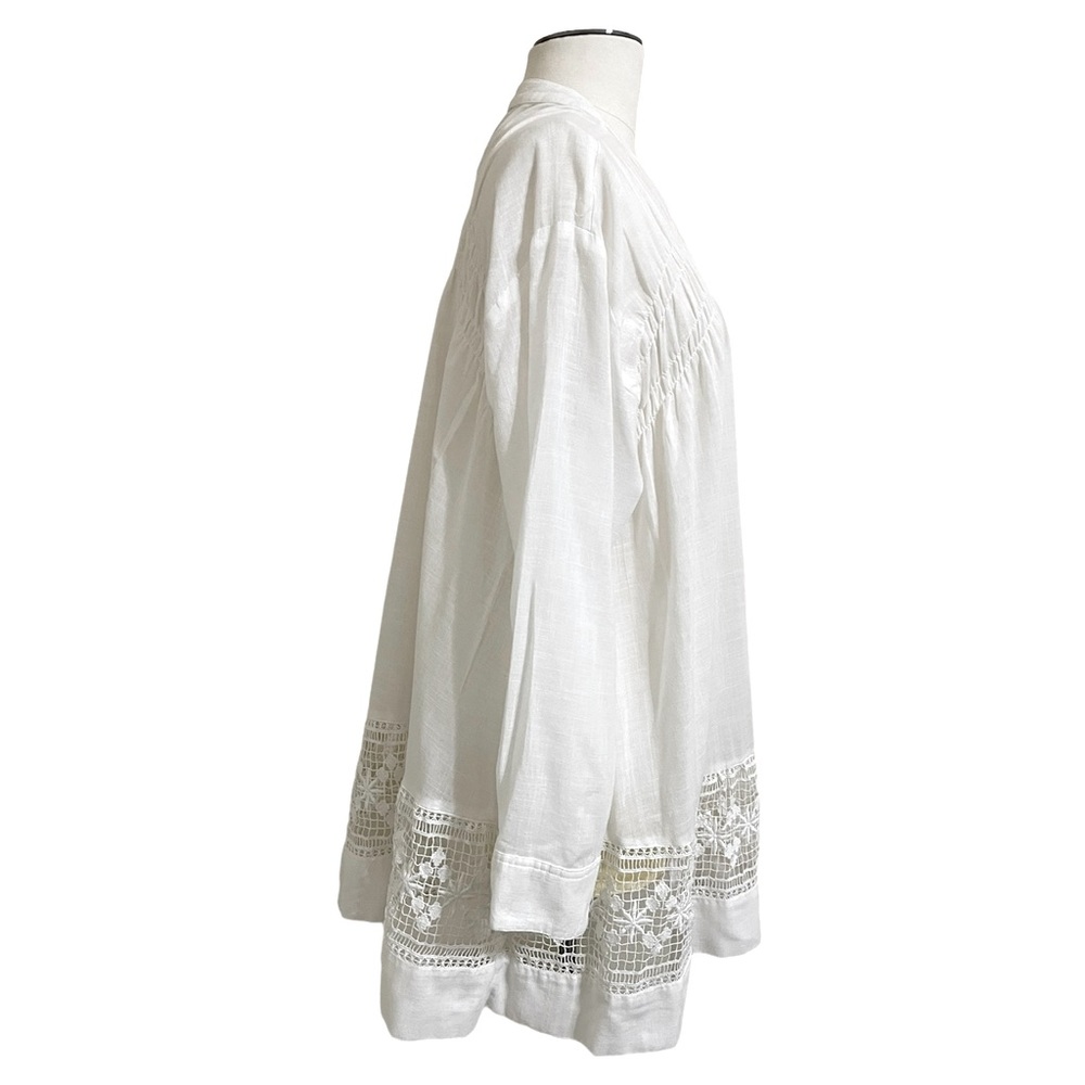 FREE PEOPLE Green Garden White Oversized Tunic Lace Edge Hem Lightly Sheer Top - Picture 7 of 16